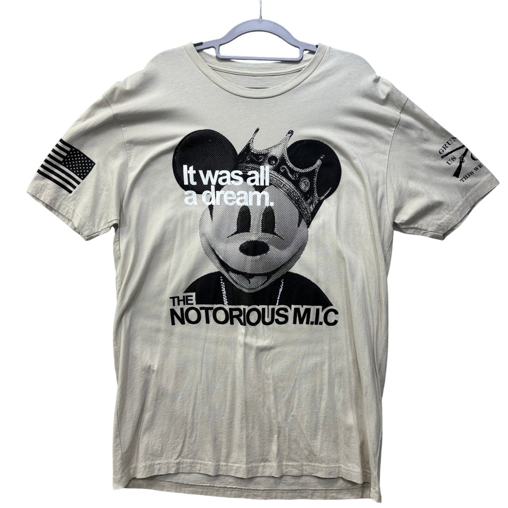 Grunt Style Graphic Tee Mens XL Tan Mickey Mouse Notorious It Was All A Dream